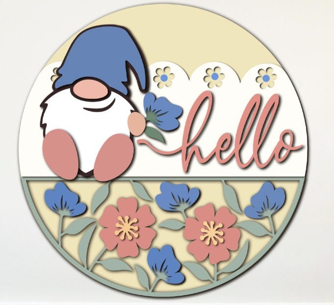 12" Round Hello Gnome Sign