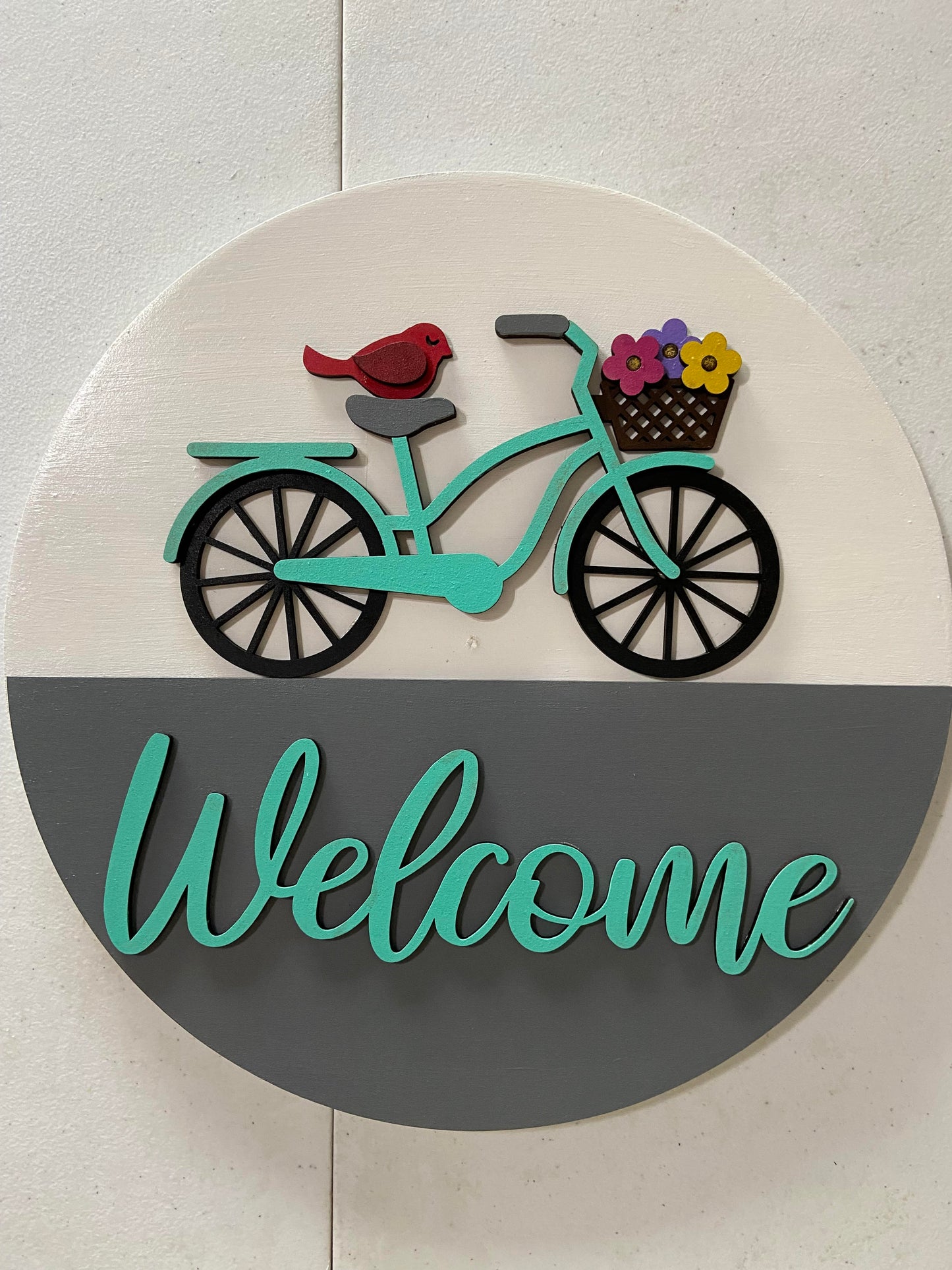 12" Round Welcome Bicycle Sign