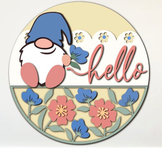 12" Round Hello Gnome Sign